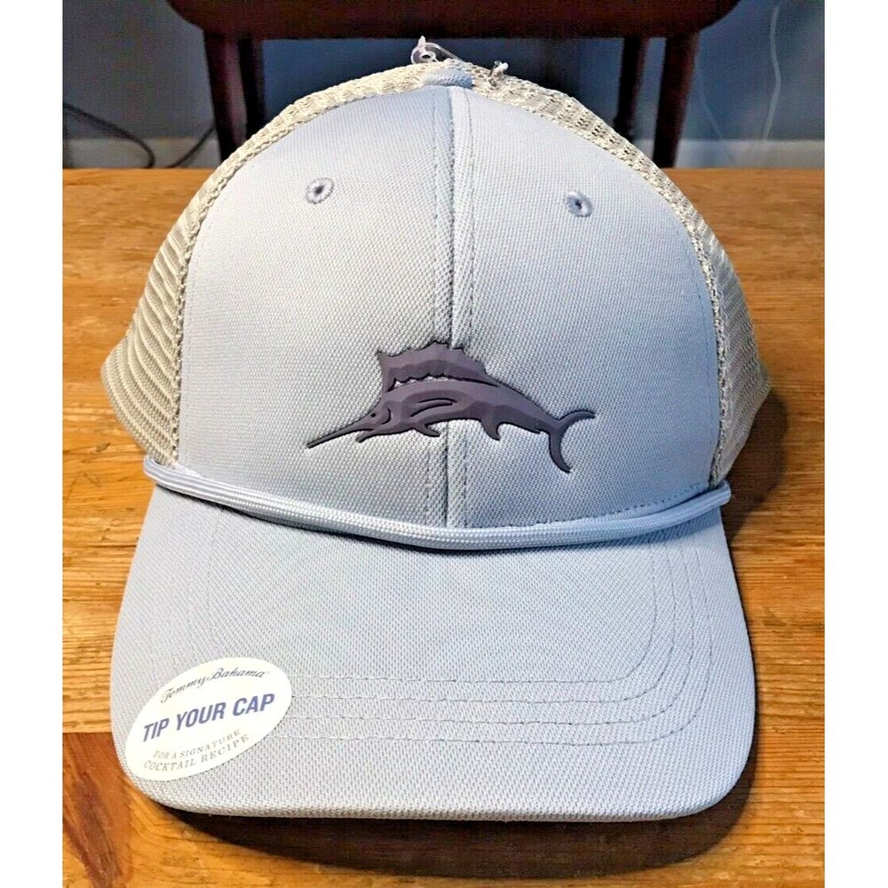 New Tommy Bahama Baseball Hat Marlin Tip Your Cap Light Blue Beach Tropical Fish
